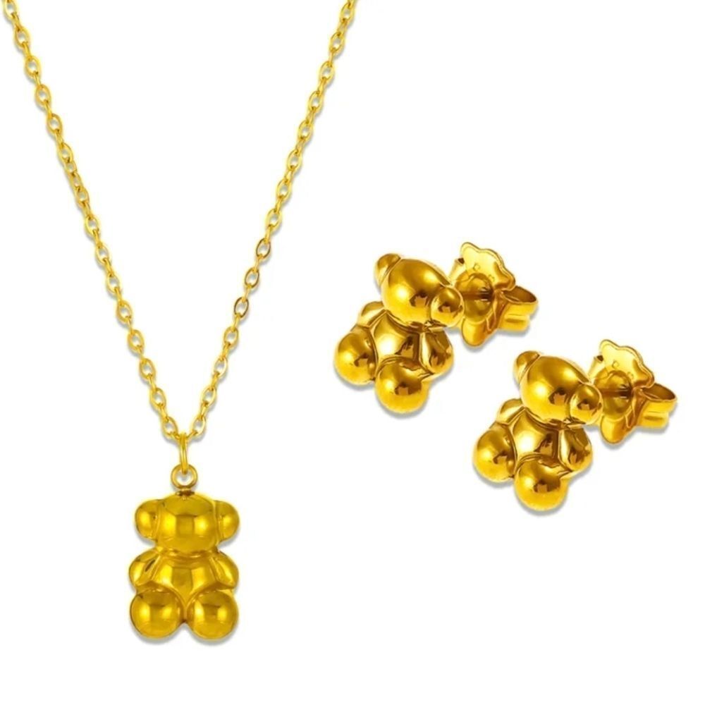 18K Gold Plated Bubbly Teddy Bear Necklace & Earrings Set